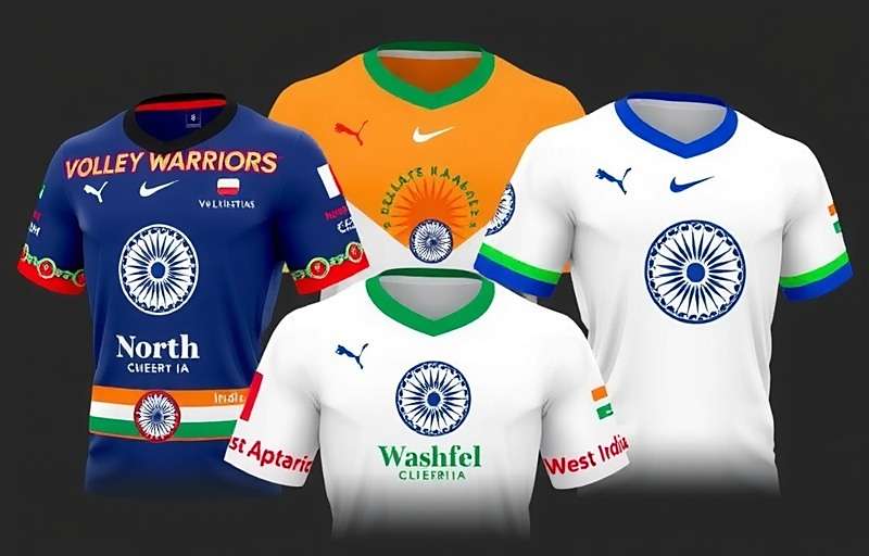 India Volley Warriors - Regional Uniforms India Volley Warriors regional jerseys showcasing different Indian cultural designs from North, South, East and West India