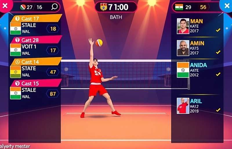 India Volley Warriors - Multiplayer Action India Volley Warriors multiplayer mode showing players from different Indian states competing online